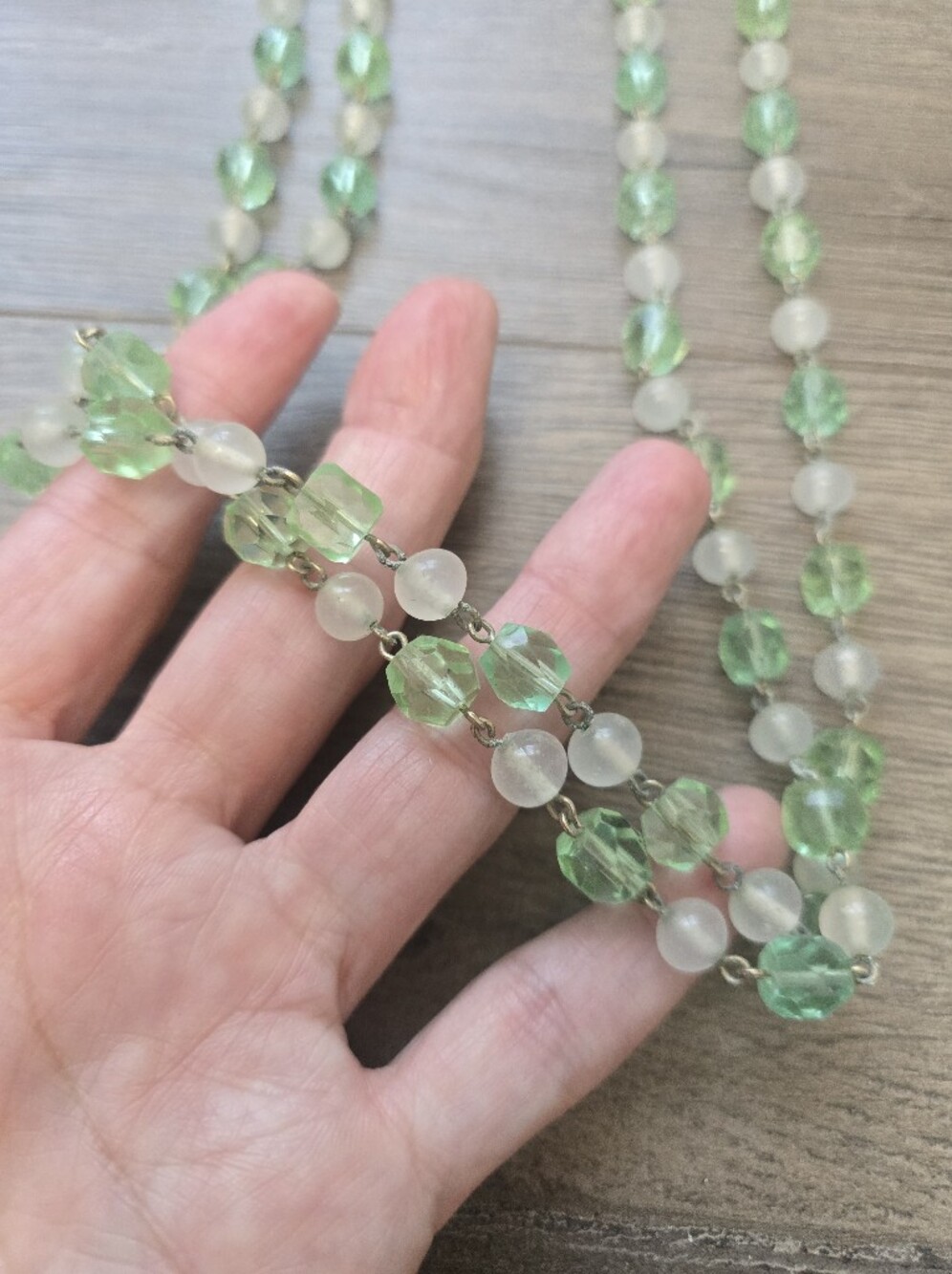 Vintage Faceted Glass Beaded Necklace Wire Linked Metal Clasp